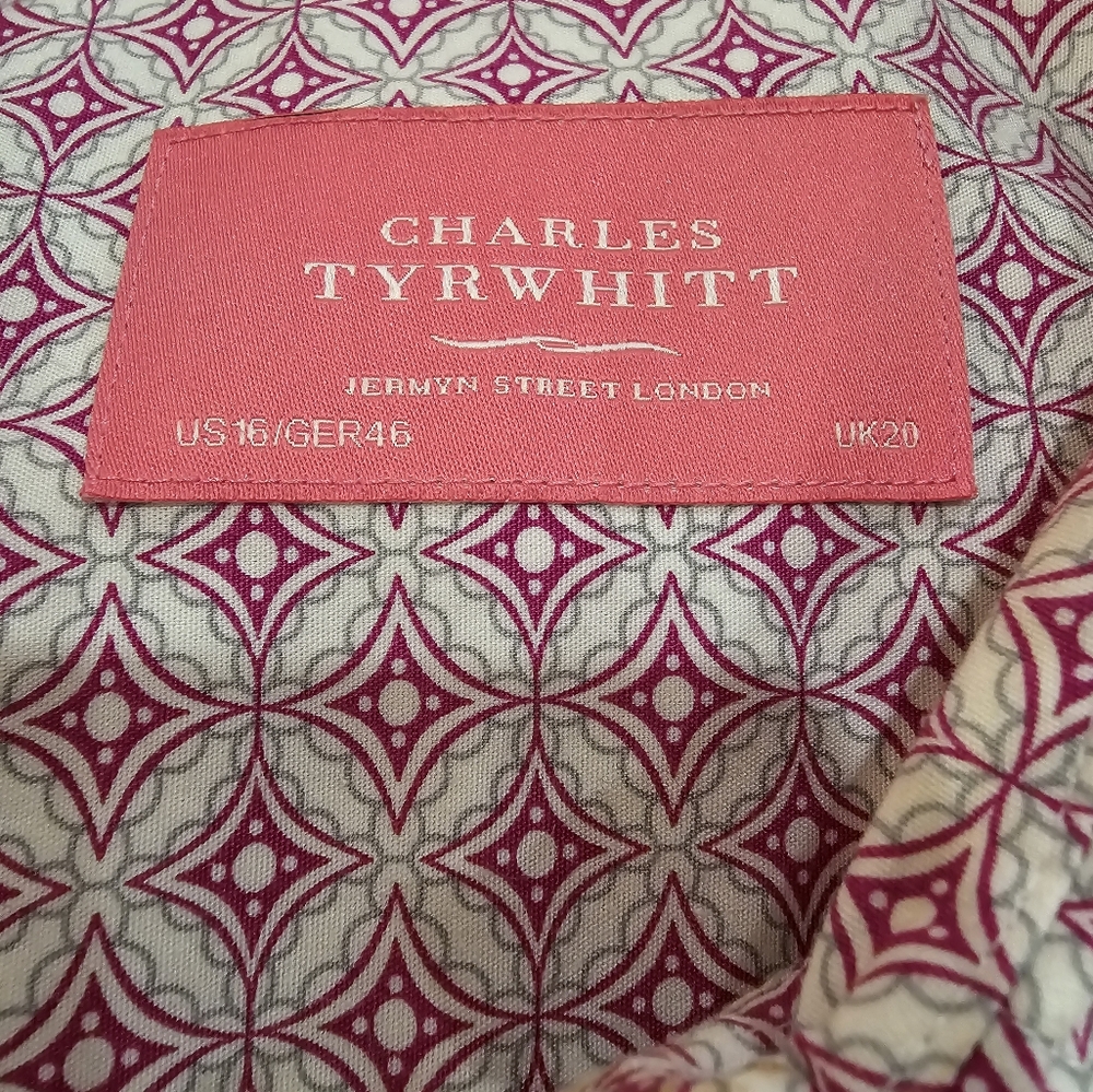 💮Charles Tyrwhitt Women's Sz 16 Blouse Pink & Grey Pattern on White - Picture 5 of 6
